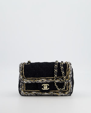 Chanel Fall-Winter 25/26  Mini Rectangular Flap Bag in Black Tweed with Gold Trim and Champagne Gold Hardware