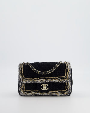 Chanel Fall-Winter 25/26  Mini Rectangular Flap Bag in Black Tweed with Gold Trim and Champagne Gold Hardware
