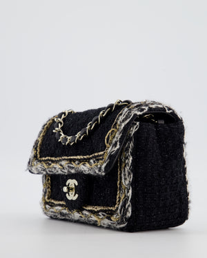 Chanel Fall-Winter 25/26  Mini Rectangular Flap Bag in Black Tweed with Gold Trim and Champagne Gold Hardware