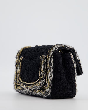 Chanel Fall-Winter 25/26  Mini Rectangular Flap Bag in Black Tweed with Gold Trim and Champagne Gold Hardware