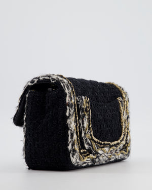 Chanel Fall-Winter 25/26  Mini Rectangular Flap Bag in Black Tweed with Gold Trim and Champagne Gold Hardware