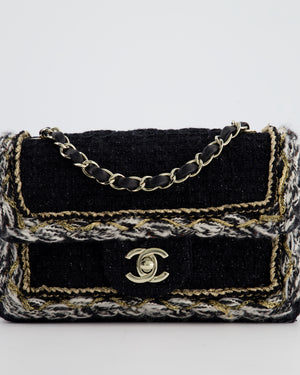 Chanel Fall-Winter 25/26  Mini Rectangular Flap Bag in Black Tweed with Gold Trim and Champagne Gold Hardware