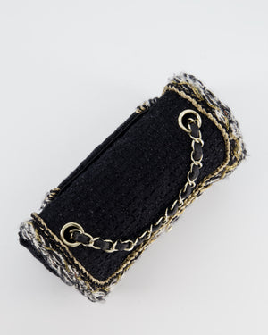 Chanel Fall-Winter 25/26  Mini Rectangular Flap Bag in Black Tweed with Gold Trim and Champagne Gold Hardware