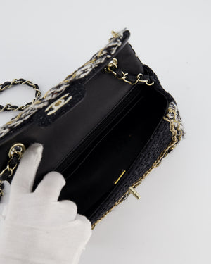 Chanel Fall-Winter 25/26  Mini Rectangular Flap Bag in Black Tweed with Gold Trim and Champagne Gold Hardware