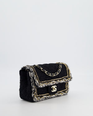 Chanel Fall-Winter 25/26  Mini Rectangular Flap Bag in Black Tweed with Gold Trim and Champagne Gold Hardware