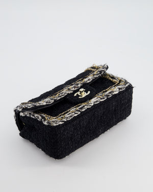 Chanel Fall-Winter 25/26  Mini Rectangular Flap Bag in Black Tweed with Gold Trim and Champagne Gold Hardware