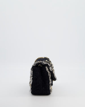 Chanel Fall-Winter 25/26  Mini Rectangular Flap Bag in Black Tweed with Gold Trim and Champagne Gold Hardware