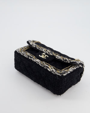 Chanel Fall-Winter 25/26  Mini Rectangular Flap Bag in Black Tweed with Gold Trim and Champagne Gold Hardware