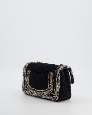 Chanel Fall-Winter 25/26  Mini Rectangular Flap Bag in Black Tweed with Gold Trim and Champagne Gold Hardware