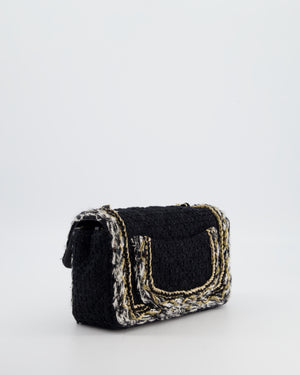 Chanel Fall-Winter 25/26  Mini Rectangular Flap Bag in Black Tweed with Gold Trim and Champagne Gold Hardware