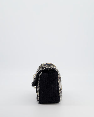 Chanel Fall-Winter 25/26  Mini Rectangular Flap Bag in Black Tweed with Gold Trim and Champagne Gold Hardware