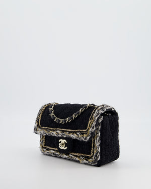 Chanel Fall-Winter 25/26  Mini Rectangular Flap Bag in Black Tweed with Gold Trim and Champagne Gold Hardware