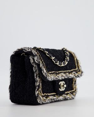 Chanel Fall-Winter 25/26  Mini Rectangular Flap Bag in Black Tweed with Gold Trim and Champagne Gold Hardware
