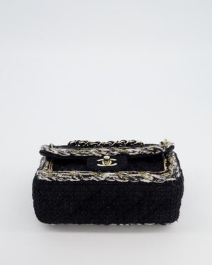 Chanel Fall-Winter 25/26  Mini Rectangular Flap Bag in Black Tweed with Gold Trim and Champagne Gold Hardware