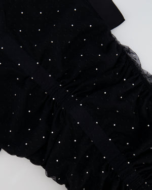 Chanel La Pausa Cruise 2019 Black Tulle Polka Dot Top and Trousers Set with Crystals and Satin Details Size FR 34 (UK 6)