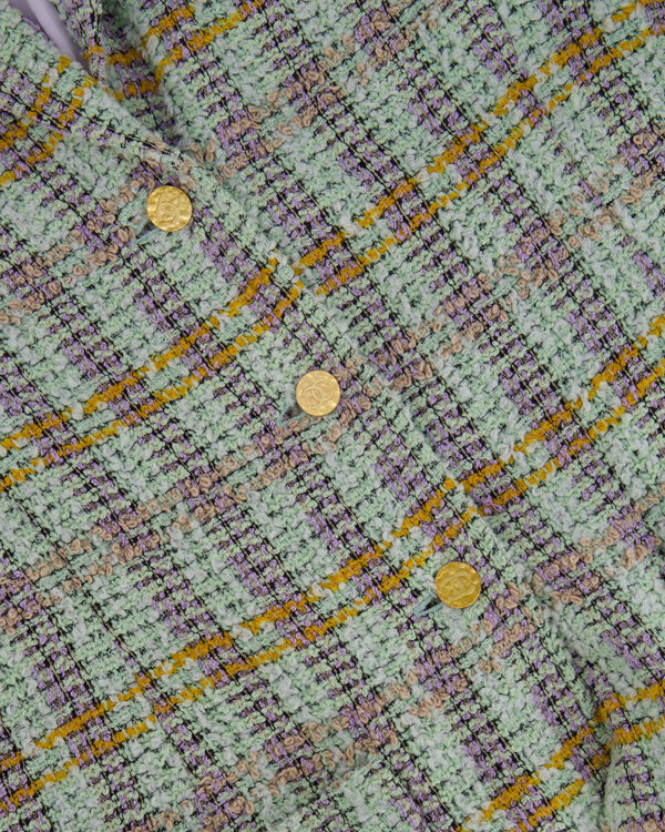 Chanel Vintage Green, Orange and Purple Tweed Jacket with Brushed Gold CC Logo Buttons Size FR 38 (UK 10)