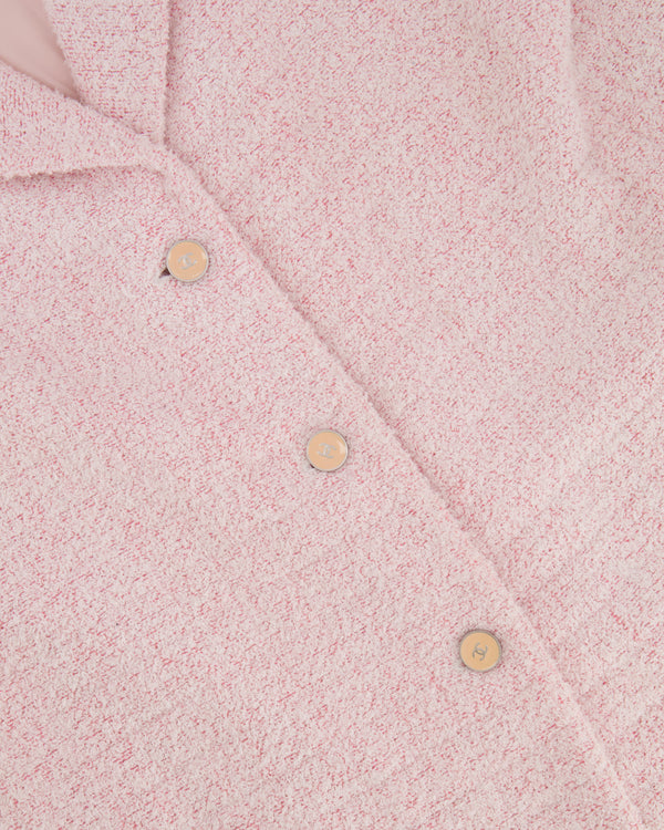 Chanel Pastel Pink Vintage Tweed Jacket with Silver and Beige CC Logo Buttons Size FR 38 (UK 10)