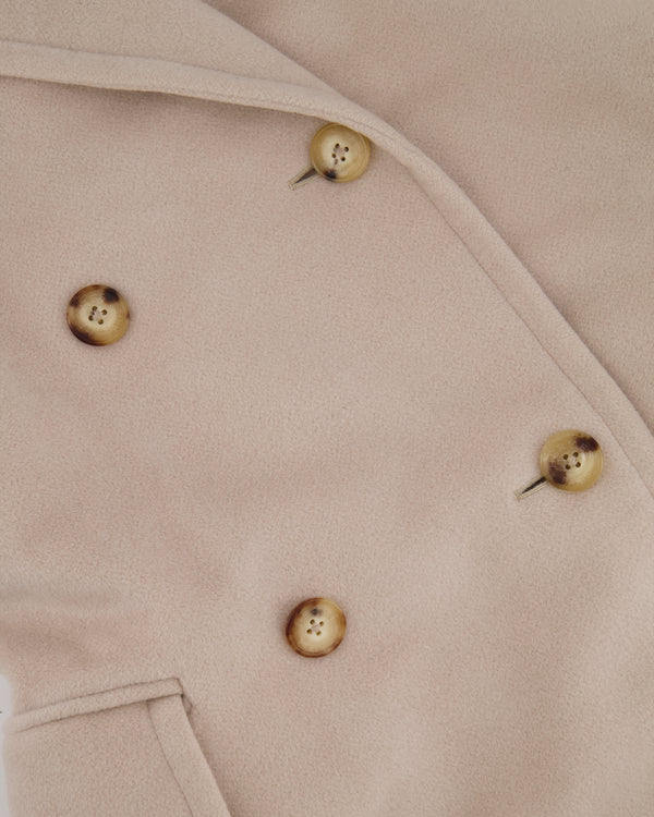 Hermès Vintage Beige Cashmere Double-Breasted Coat with Tortoiseshell Logo Buttons Size FR 40 (UK 12)
