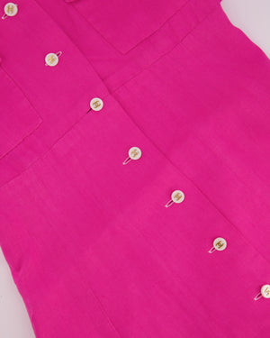 Chanel 95P Vintage Barbie Pink Linen Mini Dress and Cropped Jacket Set with Gold CC Logo Buttons Size FR 38 (UK 10)