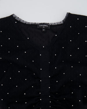 Chanel La Pausa Cruise 2019 Black Tulle Polka Dot Top and Trousers Set with Crystals and Satin Details Size FR 34 (UK 6)