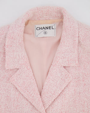 Chanel Pastel Pink Vintage Tweed Jacket with Silver and Beige CC Logo Buttons Size FR 38 (UK 10)