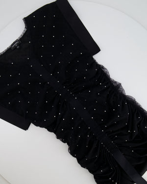 Chanel La Pausa Cruise 2019 Black Tulle Polka Dot Top and Trousers Set with Crystals and Satin Details Size FR 34 (UK 6)