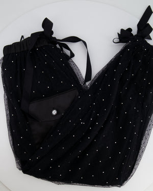 Chanel La Pausa Cruise 2019 Black Tulle Polka Dot Top and Trousers Set with Crystals and Satin Details Size FR 34 (UK 6)