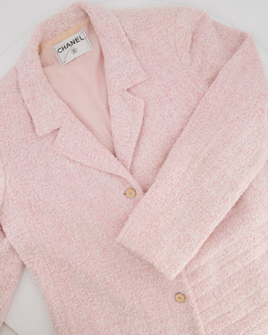 Chanel Pastel Pink Vintage Tweed Jacket with Silver and Beige CC Logo Buttons Size FR 38 (UK 10)