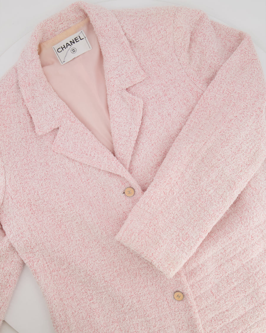 Chanel Pastel Pink Vintage Tweed Jacket with Silver and Beige CC Logo Buttons Size FR 38 (UK 10)