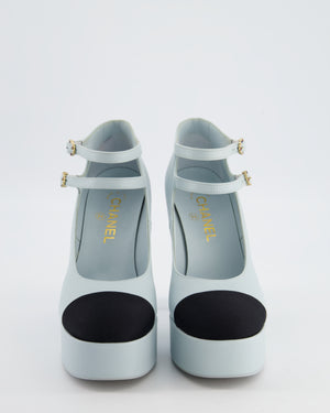 Chanel Platform Mary Janes in Baby Blue Leather with Embellished Details Size EU 38