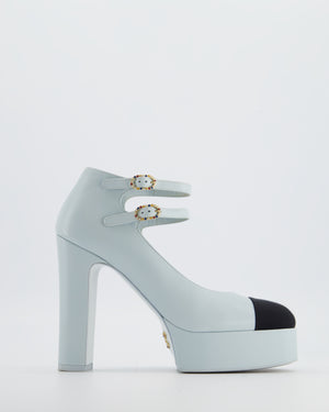 Chanel Platform Mary Janes in Baby Blue Leather with Embellished Details Size EU 38