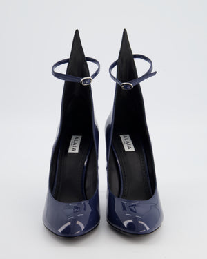 Alaïa 90 Navy Patent-Leather Heeled Pumps with Ankle Detail Size EU 38