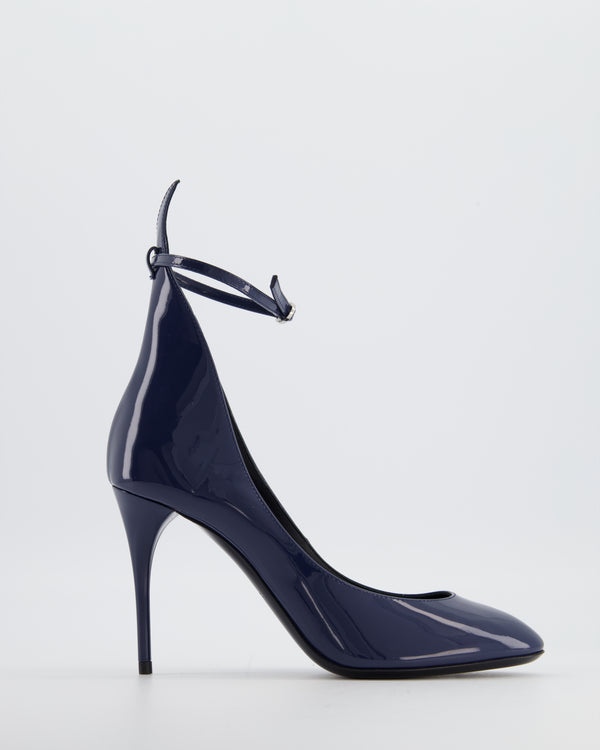 Alaïa 90 Navy Patent-Leather Heeled Pumps with Ankle Detail Size EU 38