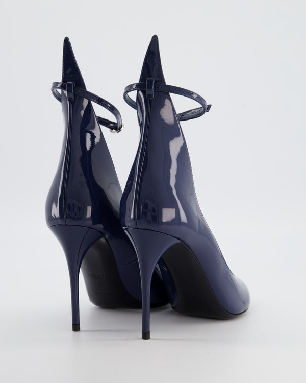Alaïa 90 Navy Patent-Leather Heeled Pumps with Ankle Detail Size EU 38
