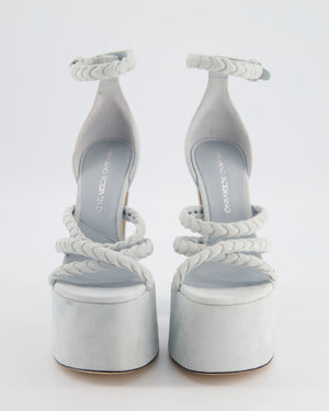 Ermanno Scervino Baby Blue Suede Platform Sandals with Braided Straps Size EU 38