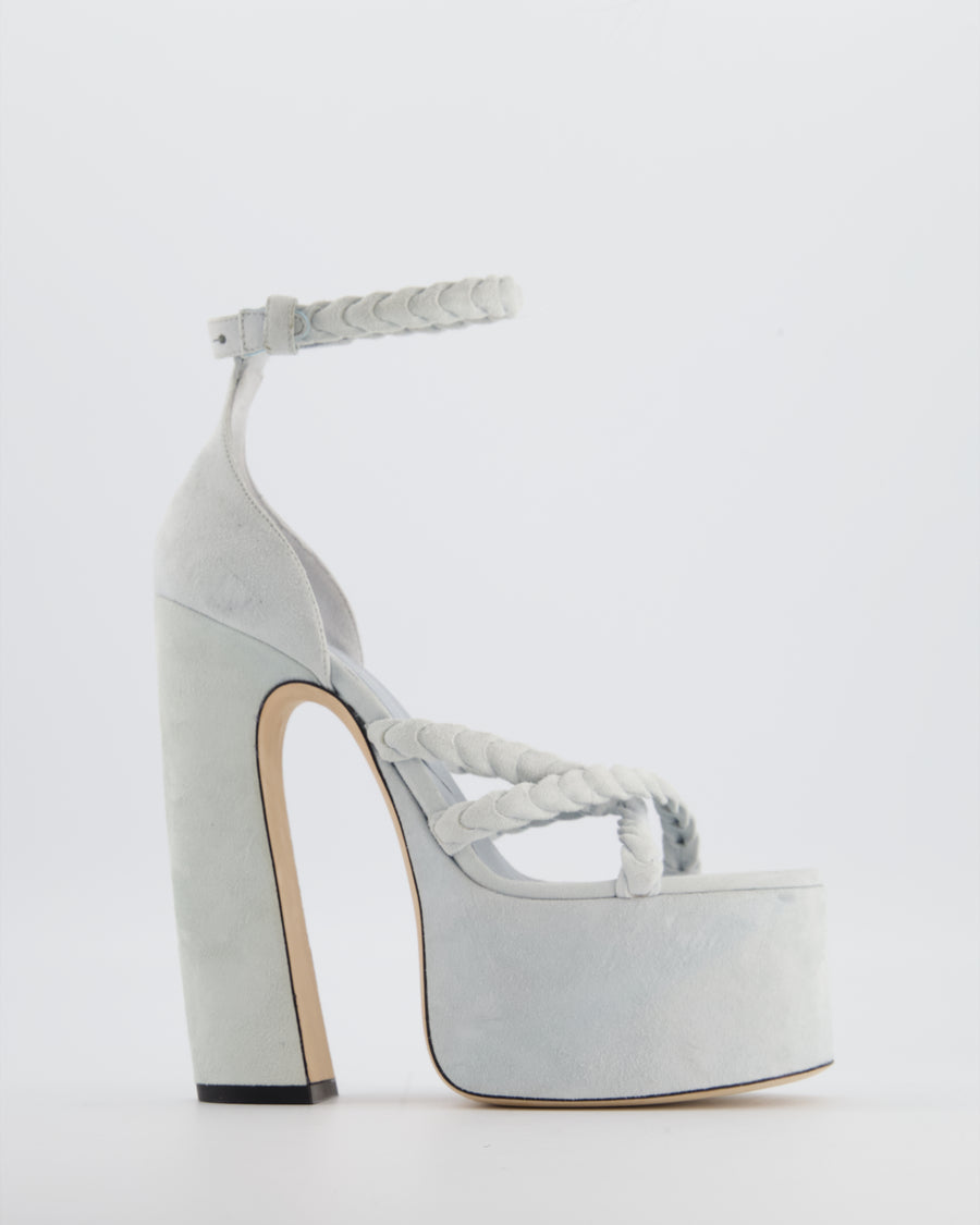 Ermanno Scervino Baby Blue Suede Platform Sandals with Braided Straps Size EU 38