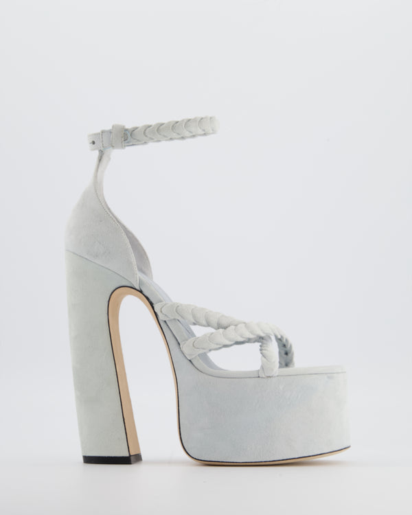 Ermanno Scervino Baby Blue Suede Platform Sandals with Braided Straps Size EU 38