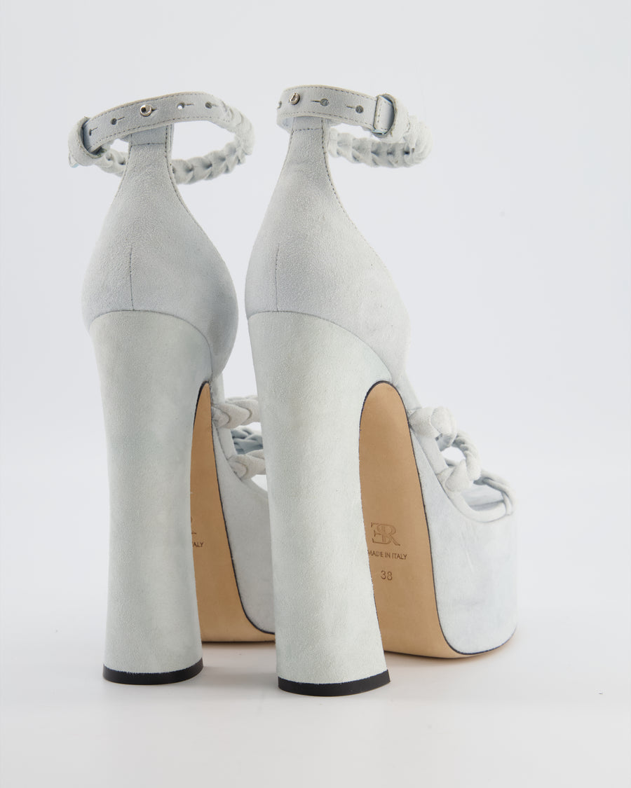 Ermanno Scervino Baby Blue Suede Platform Sandals with Braided Straps Size EU 38