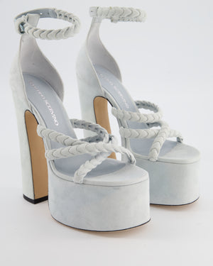 Ermanno Scervino Baby Blue Suede Platform Sandals with Braided Straps Size EU 38