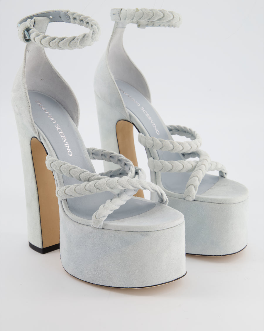 Ermanno Scervino Baby Blue Suede Platform Sandals with Braided Straps Size EU 38