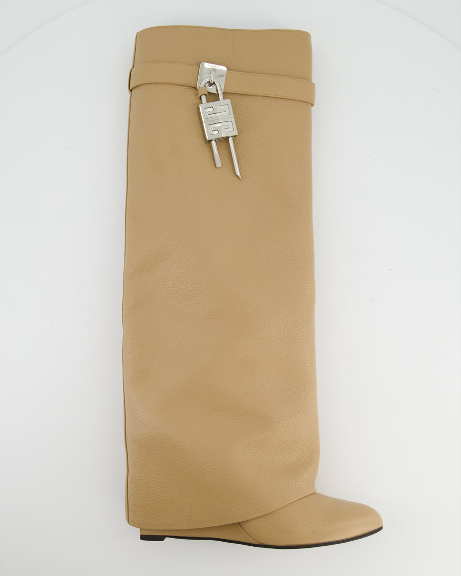 Givenchy Beige Leather Shark Lock Biker Knee-high Boots Size EU 39