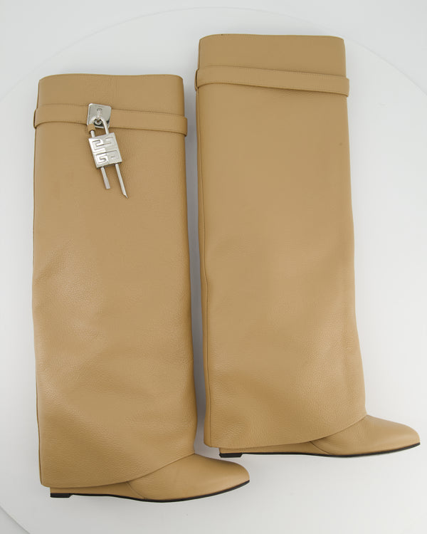 Givenchy Beige Leather Shark Lock Biker Knee-high Boots Size EU 39