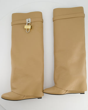 Givenchy Beige Leather Shark Lock Biker Knee-high Boots Size EU 39