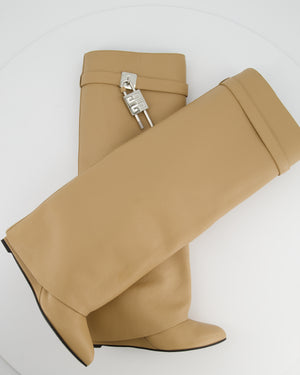 Givenchy Beige Leather Shark Lock Biker Knee-high Boots Size EU 39