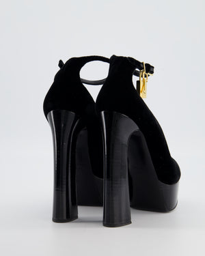 Tom Ford Black Velvet Platform Heels with Gold Ankle Lock Detail Size EU 38