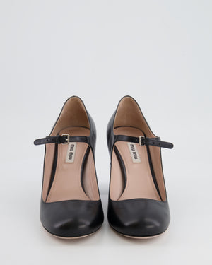 Miu Miu Black Leather Mary Jane Heeled Shoes with Crystals Size EU 39