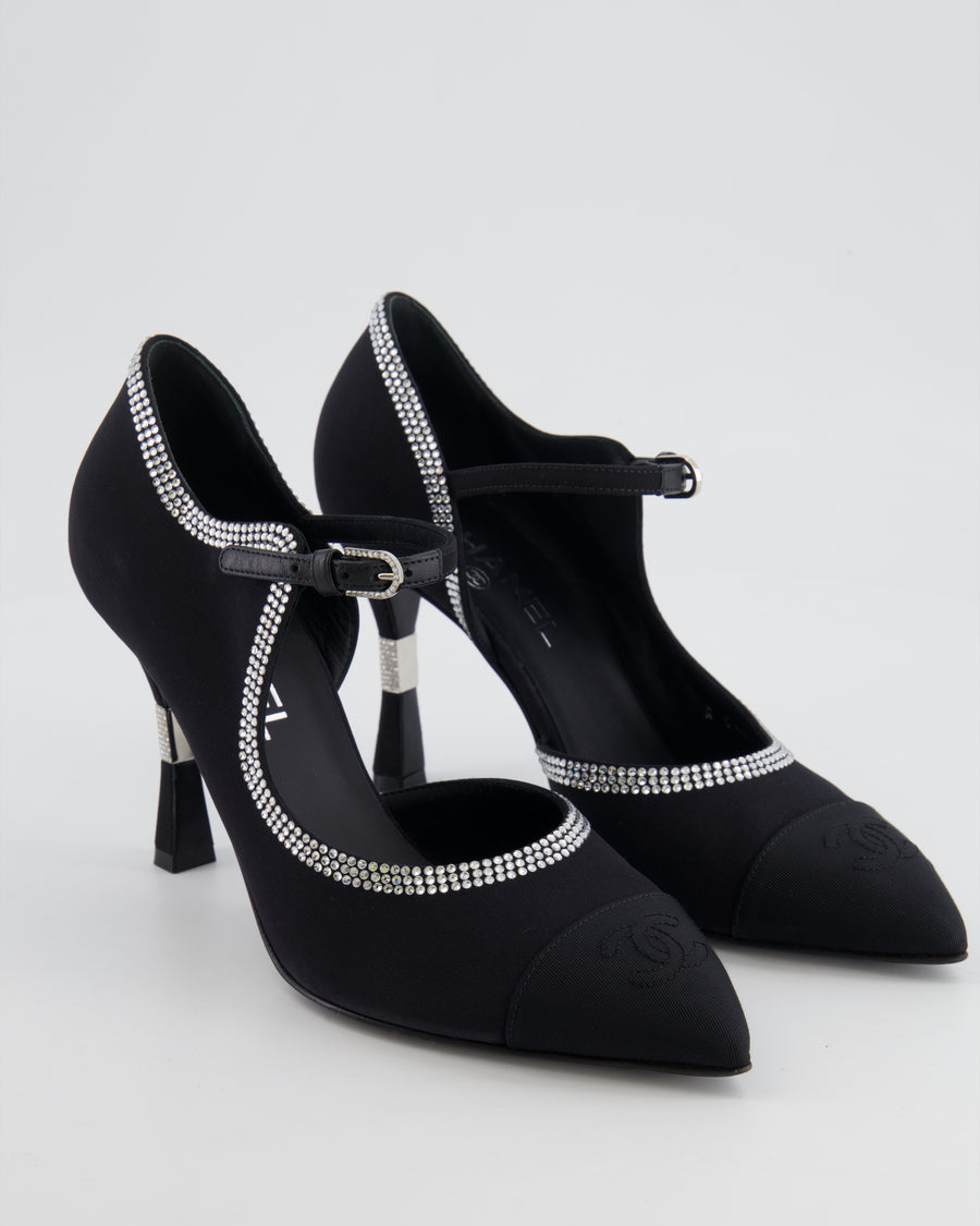 *HOT* Chanel Métiers d'Art 2025 Black Mary Jane Heels with Crystal Embellishments and CC Logo Detail Size EU 38.5 RRP £1,580