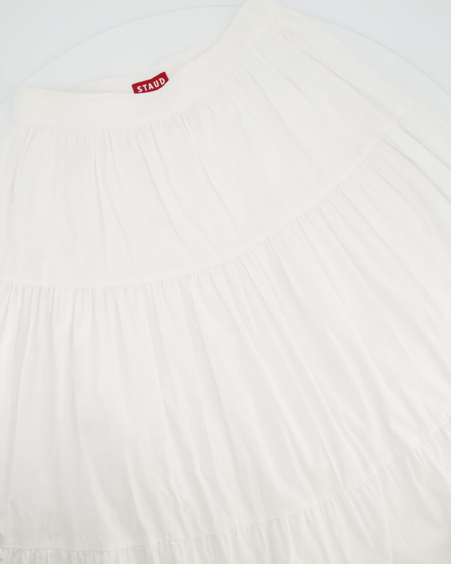 Staud White Long Tiered Cotton Midi Skirt Size US 4 (UK 8)