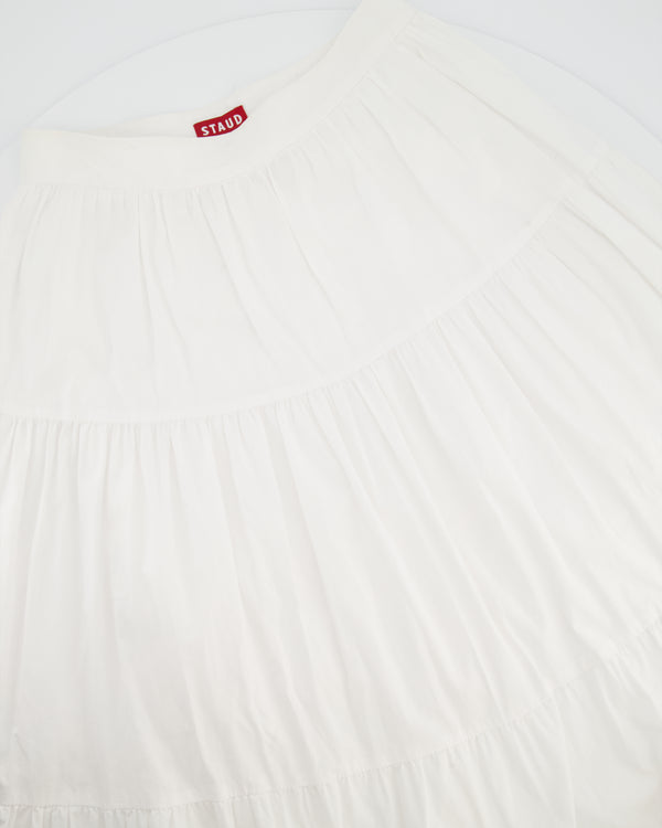 Staud White Long Tiered Cotton Midi Skirt Size US 4 (UK 8)