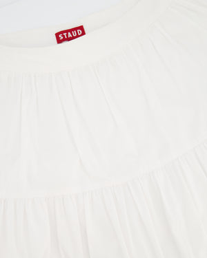 Staud White Long Tiered Cotton Midi Skirt Size US 4 (UK 8)